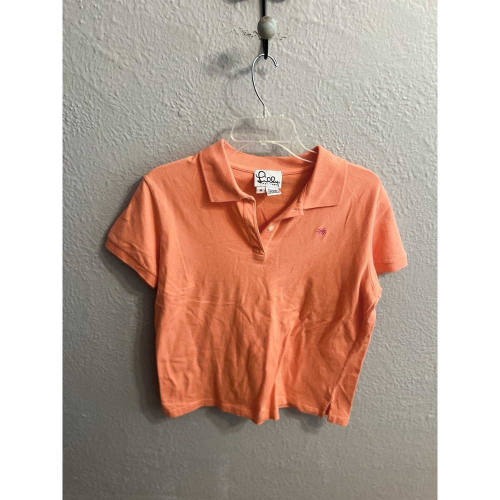 Lilly Pulitzer Wonens Polo Peachy  Shirt Cotton Short Sleeve‎ Medium V-Neck